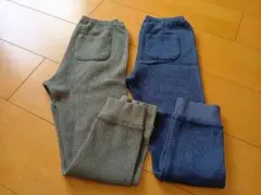 UNIQLO レギンスボトムス 120ワッフル9部丈 2色カーキネイビー