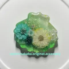 貝殻-blue ハンドメイド ヘアゴム ブローチ ポニフ キーホルダ