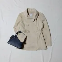 【Anatelier】ウールコート ショートアンゴラ アイボリー M きれいめ