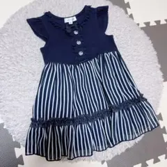 ベビー服90サイズ☆anyFAMのネイビー×ストライプワンピース裏地＆ポケット付のサムネイル