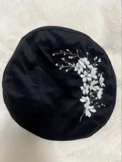 黒 ベレー帽 帽子 キャップ 花柄