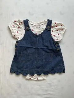 petit mine ハート柄ロンパース　デニムワンピース　80