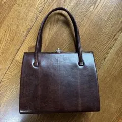ヴィンテージ ハンドバッグ ダークブラウン リザード型押し　Ａのサムネイル