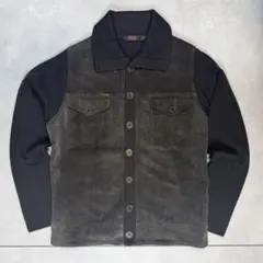 ZARA MAN レザー切替ニットジャケット M ブルガリア製