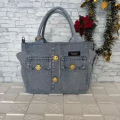 デニムリメイク　トートバッグ　サイドポケット　Ｄカン付き
