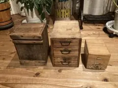 昭和レトロ　木製チェスト2杯 小型チェスト2杯　木箱　　3台まとめて