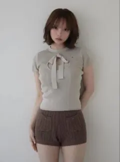 トップス ANDMARY Emily ribbon knit tops beige andmary Emily ribbon knit tops beige - メルカリ