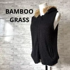 [BAMBOO GRASS] M ブラックニットベスト ファー付きフード