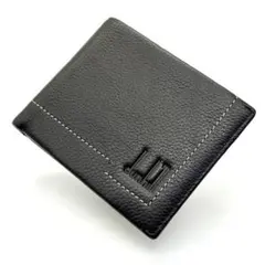 dunhill ブラックレザー ホワイトステッチ 二つ折り財布