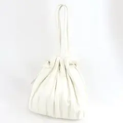 ZARA フェイクレザー プリーツ 巾着 バッグ 鞄 ホワイト レディース