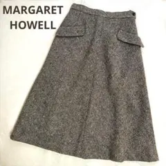 極美品 マーガレットハウエル メランジ ツイードスカート フレア ミモレ ロング