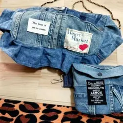 ＊デニムリメイク＊ギョウザフリルサコッシュ★おまけのポーチ★