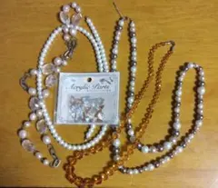 パールとアクリルパーツのネックレスセット、手芸素材