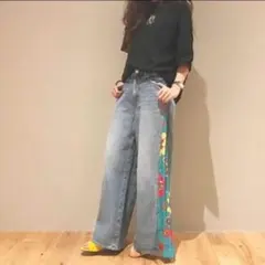 【希少】 ロデオクラウンズ デニム ワイドパンツ サイドプリーツ　S
