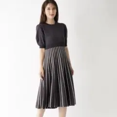 配色ストライプニットワンピース