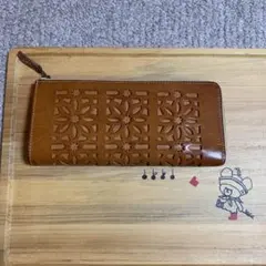 genten ゲンテン カットワーク 長財布　Ｌ字ファスナー　ブラウン