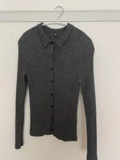 UNIQLO リブ編みダークグレー長袖セーター