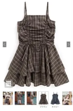 GRLチェック柄ドロストリボンミニワンピースL