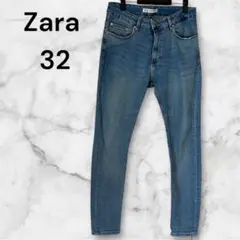 【良品質ZARA MAN美脚ストレッチスリムブルーデニムパンツEUR42黒パッチ