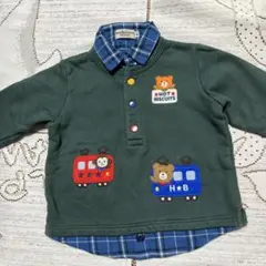 美品☆ミキハウスHOT BISCUITS ☆重ね着風トレーナー☆電車刺繍☆70