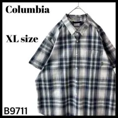 Columbia コロンビア ネイビー系 チェック柄 半袖シャツ メンズ XL