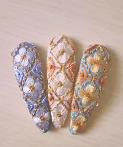 インド刺繍リボンの花柄ヘアピン パッチン3個セット アソート