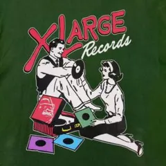 XLARGE レコードデザイン グリーン ロゴ 刺繍 半袖Tシャツ グリーン M
