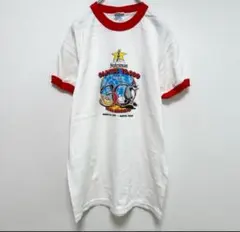 ビンテージ古着　リンガーネック　メンズ　プリント　半袖tシャツ　白.