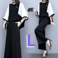 パンツドレス2点セットアップ 結婚式フォーマル卒業式入学式 黒 人気韓国 L