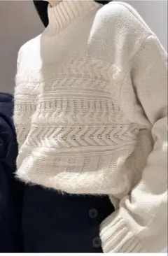 ships ホワイトタートルネッククロップドニット