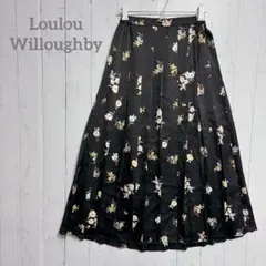LoulouWilloughby 花柄プリーツスカート フレア 上品 ブラック1のサムネイル