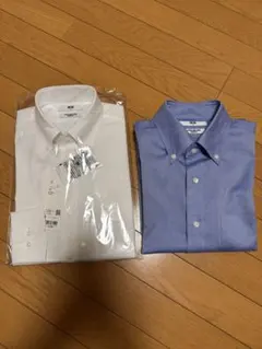ユニクロスーパーノンアイロンスリムシャツ　ホワイト・ブルー ボタンダウンセット