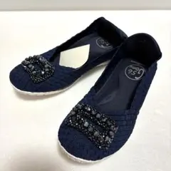 【新品タグ付き✨】ゴムゴム ネイビー メッシュ ビジュー スリッポン 24cm