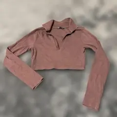 ZARA ブラウン クロップド長袖ポロシャツ