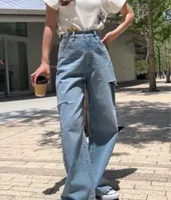 moment+ ヘビーツイル&デニムダメージストレートパンツ Mサイズ