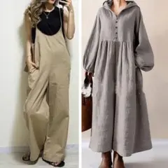 ①こりすこ様　おまとめ2点 ベージュペプラム＆グレーフードワンピ