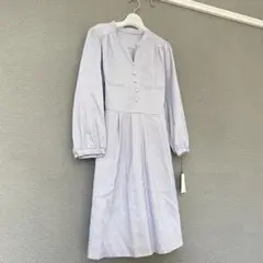 新品タグ付き パールボタン付きシャツワンピース M ウエストリボン 麻 綿