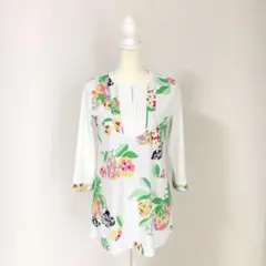 極美品*レオナール チュニック サマーニット 半袖 トリム 花柄 大きいサイズ 極美品*レオナール チュニック サマーニット 半袖 トリム 花柄