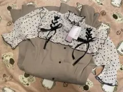 新品！ハートドットレースアップ半袖ワンピ ROJITA