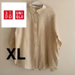 ユニクロ　プレミアムリネンストライプシャツ 長袖　XL　ベージュ