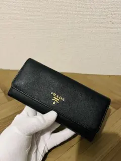 AWB12 プラダ 極美品 サフィアーノメタル フラップ長財布 ゴールド金具 