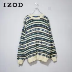 90s IZODアイゾッドL総柄フェアアイルコットンニットベージュ