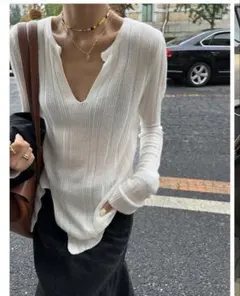 アイボリー Vネック 長袖ニット