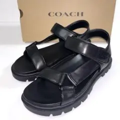 新品❣️COACH コーチ 厚底 サンダル レザー ベルクロ 24.0 黒 箱付属 新品❣️COACH コーチ 厚底 サンダル レザー ベルクロ 24.0 黒 箱付属