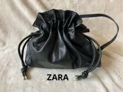 ZABA ザラ　ブラック ドローストリング ショルダーバッグ　巾着　ブラック