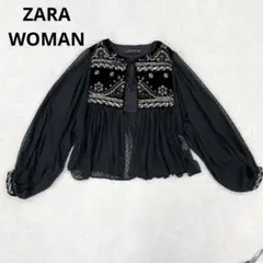 ザラウーマン バフスリーブブラウス シフォン シアー 羽織り S ブラック