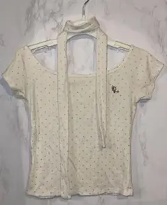 オフショルダー ドット柄 半袖Tシャツ　ホワイト