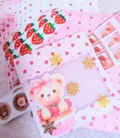 いちごの平袋とシールのセット ハンドメイド♡