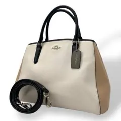 良品 600 コーチ ハンドバッグ 2way バイカラー PVC レザー 白 茶