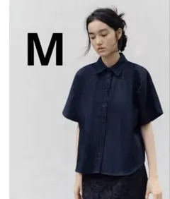 ZARAデニムシャツダークブルー 半袖　M